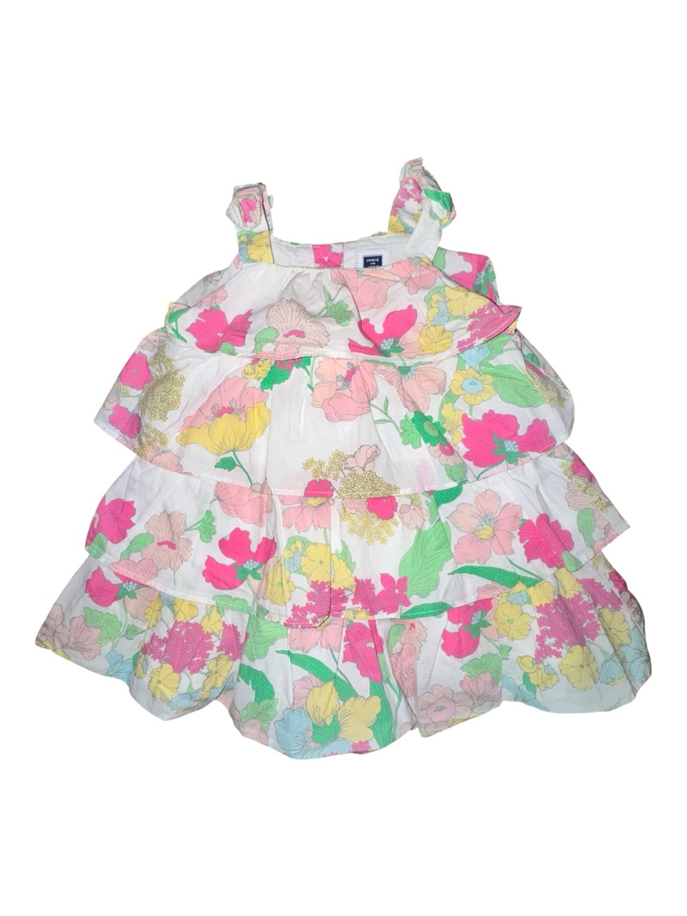 Janie and Jack White Tiered Sundress with Pink, Yellow, Green Floral Print
